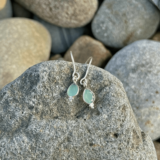 Aqua Chalcedony Teardrop Earrings